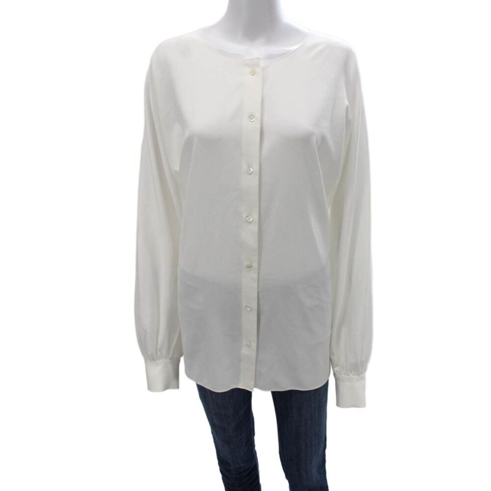 Pink Tartan Women White Long Sleeve Blouse Polyester Blend Size XL